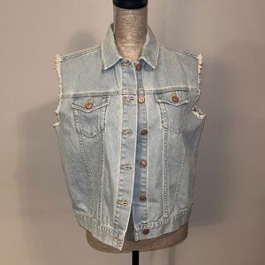 Topshop Moto cropped denim raw sleeveless edge jacket size 6
